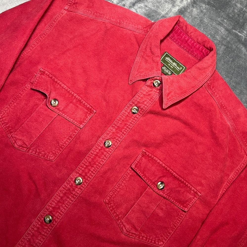 Vintage Eddie Bauer Shirt Men's Large Red Chamois Cloth Flannel Pockets Outdoors - Picture 1 of 10
